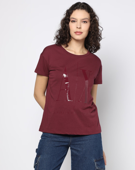Жіноча футболка з логотипом Armani Exchange 1159862218 (Бордовий XS)