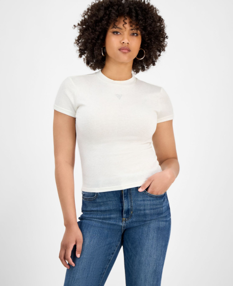 В'язана футболка GUESS зі стразами 1159862910 (Молочний M)