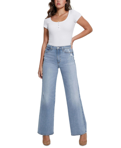 Женская футболка GUESS в рубчик 1159862935 (Белый XS)