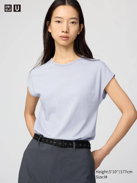 Однотонная футболка UNIQLO с короткими рукавами 1159863290 (Сиреневый M)