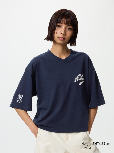 Укороченная футболка UNIQLO с принтом 1159864512 (Синий XL)