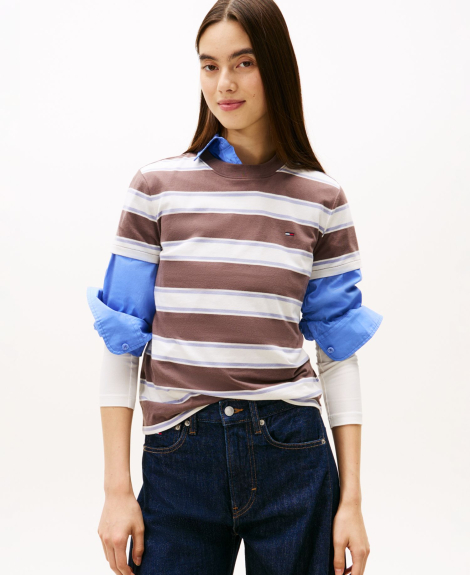 Женская футболка Tommy Hilfiger в полоску 1159864773 (Белый/Коричневый XS)