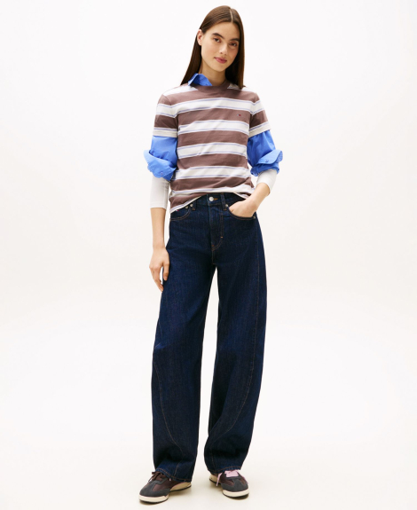 Женская футболка Tommy Hilfiger в полоску 1159864773 (Белый/Коричневый XS)