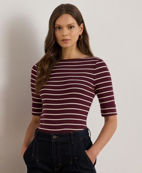 Женская футболка Ralph Lauren в полоску 1159864872 (Бордовый XL)