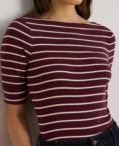 Женская футболка Ralph Lauren в полоску 1159864872 (Бордовый XL)