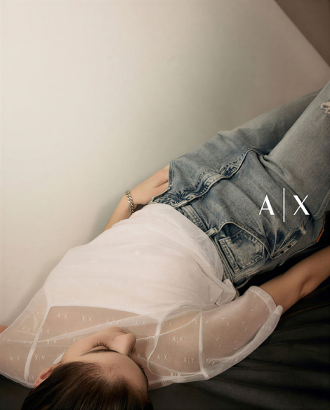 Полупрозрачная женская футболка Armani Exchange 1159864986 (Белый M)