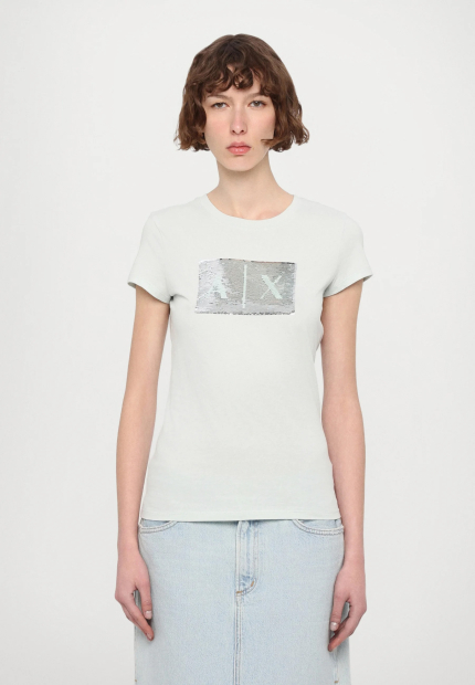Женская футболка Armani Exchange с логотипом из пайеток 1159865394 (Зеленый XXL)