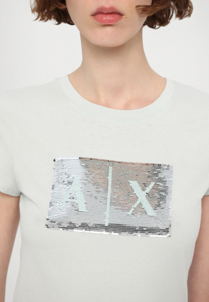 Женская футболка Armani Exchange с логотипом из пайеток 1159865394 (Зеленый XXL)