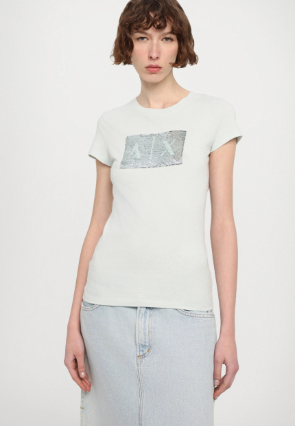 Женская футболка Armani Exchange с логотипом из пайеток 1159865394 (Зеленый XXL)
