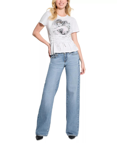Женская футболка GUESS со шнуровкой 1159865567 (Белый S)