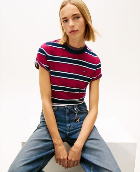 Женская футболка Tommy Hilfiger в полоску 1159865586 (Розовый/Синий M)