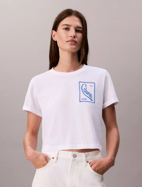 Женская укороченная футболка Calvin Klein с логотипом 1159865589 (Белый XS)