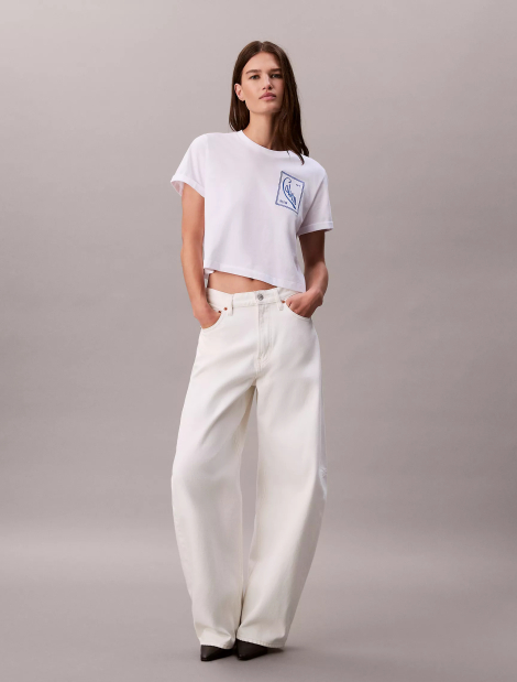 Женская укороченная футболка Calvin Klein с логотипом 1159865589 (Белый XS)