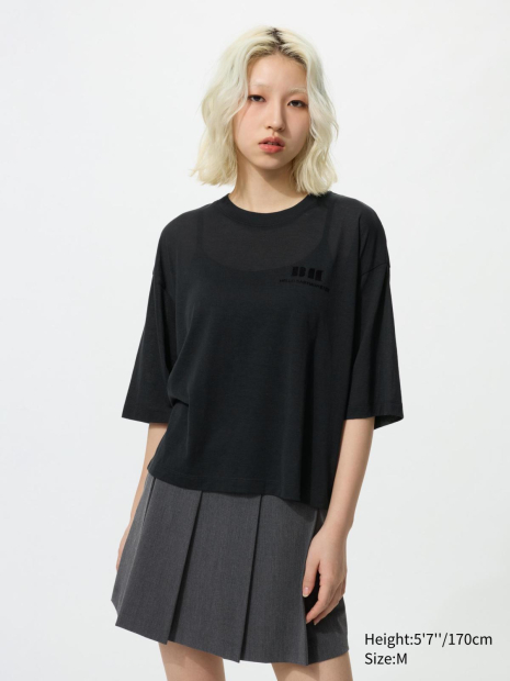 Укороченная лёгкая футболка UNIQLO 1159874175 (Черный XS)