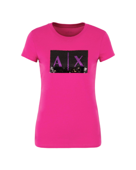 Жіноча футболка Armani Exchange з логотипом з паєток 1159890864 (Рожевий L)