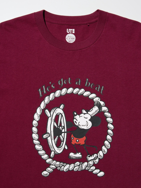 Футболка UNIQLO с принтом Mickey Mouse 1159981838 (Бордовый S)