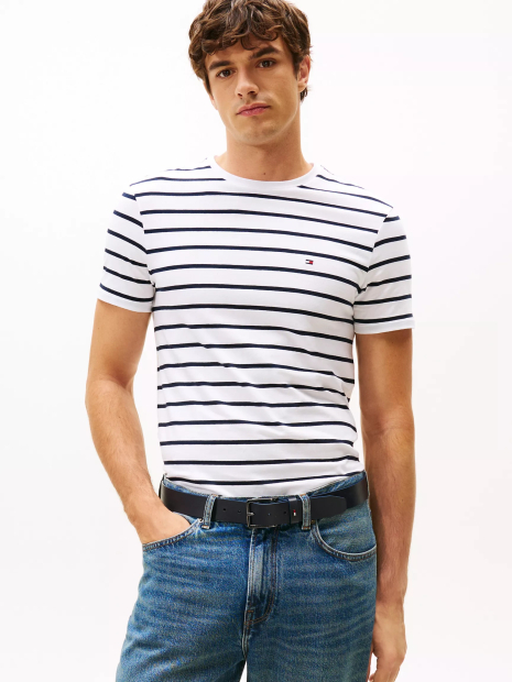 Мужская футболка Tommy Hilfiger в полоску 1160345387 (Белый M)