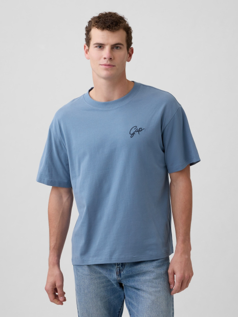 Мужская футболка GAP с вышитым логотипом 1160673430 (Синий XL)