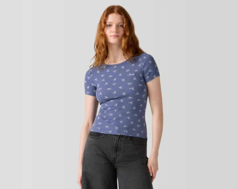 Женская футболка с принтом Levi's в рубчик 1160722859 (Синий 1X)