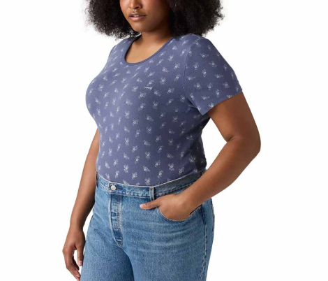 Женская футболка с принтом Levi's в рубчик 1160722859 (Синий 1X)