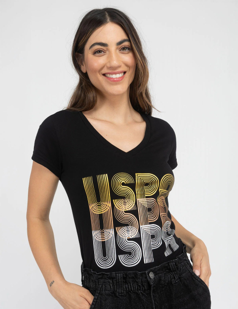 Женская футболка U.S. Polo Assn с принтом 1160789558 (Черный S)