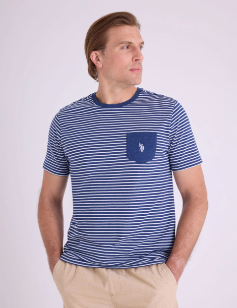 Футболка U.S. Polo Assn с карманом 1160793923 (Синий/Белый M)