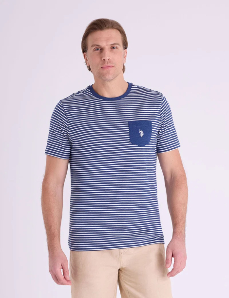 Футболка U.S. Polo Assn с карманом 1160793923 (Синий/Белый M)