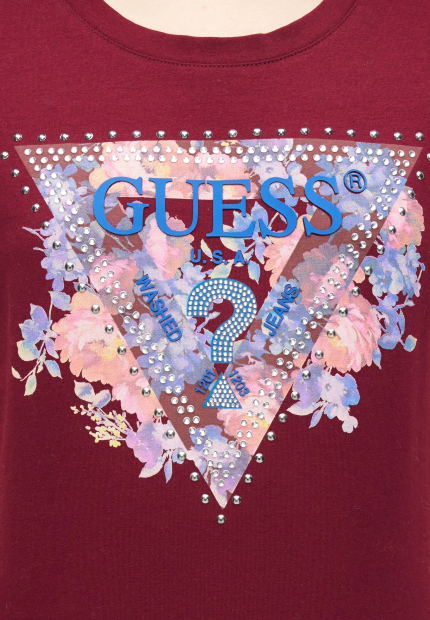 Женская легкая футболка GUESS с принтом и стразами 1160893989 (Бордовый M)