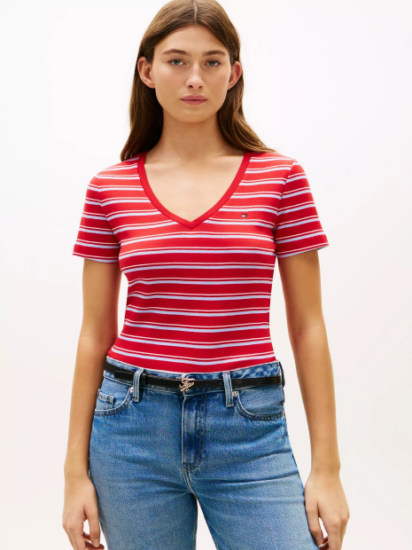 Женская футболка Tommy Hilfiger в полоску 1161305474 (Красный XS)