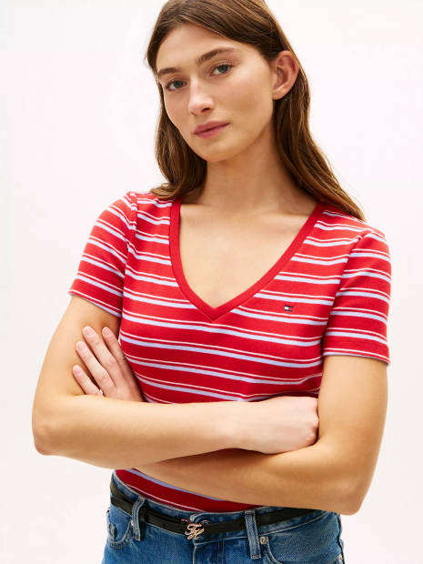 Женская футболка Tommy Hilfiger в полоску 1161305564 (Красный S)