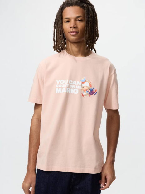 Футболка UNIQLO с принтом The Super Mario Galaxy 1161460405 (Розовый L)