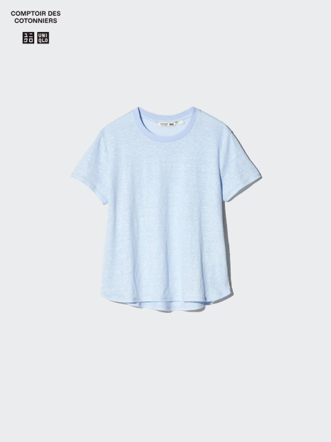 Женская льняная футболка UNIQLO 1161465537 (Голубой XL)