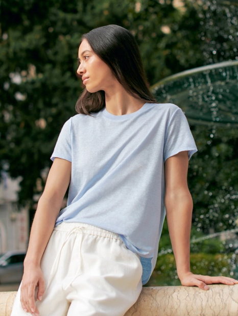 Женская льняная футболка UNIQLO 1161465537 (Голубой XL)
