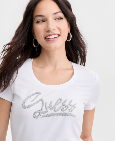 Женская футболка GUESS с логотипом из страз 1162519103 (Белый M)