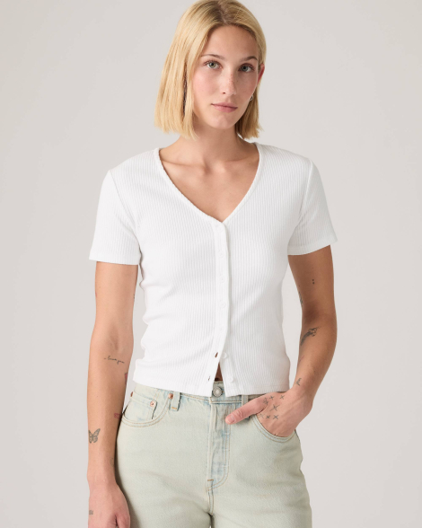 Женская футболка на пуговицах Levi's в рубчик 1162559777 (Белый S)