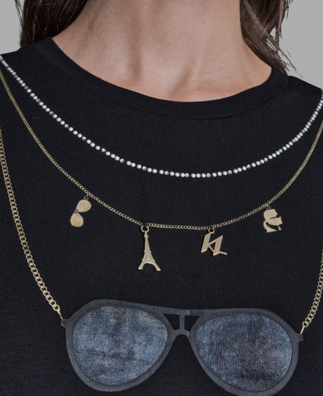 Женская футболка Karl Lagerfeld Paris с принтом и подвесками 1162587639 (Черный S)