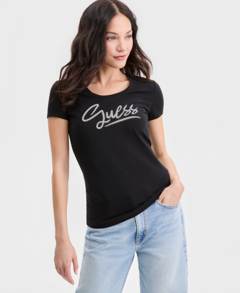 Женская футболка GUESS с логотипом из страз 1162709564 (Черный XL)