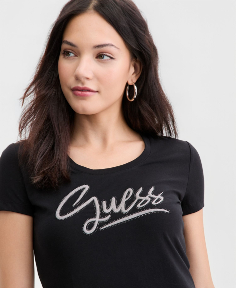 Женская футболка GUESS с логотипом из страз 1162709564 (Черный XL)