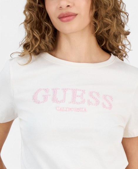 Женская футболка GUESS с объемным логотипом 1162728340 (Молочный M)