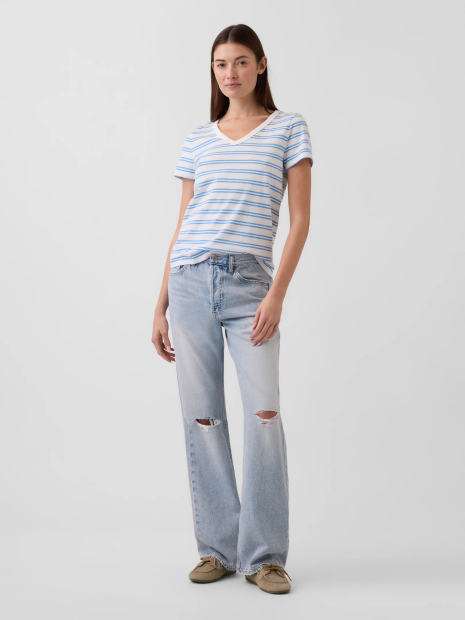 Жіноча футболка GAP в смужку 1163300532 (Білий/Блакитний XXL)