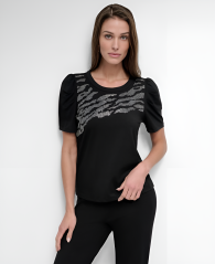 Женская футболка DKNY со стразами 1159838413 (Черный L)