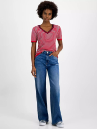 Жіноча трикотажна футболка Tommy Hilfiger в смужку 1159840570 (Червоний XS)