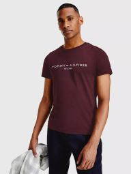 Мужская эластичная  футболка Tommy Hilfiger с логотипом и названием бренда 1159840771 (Бордовый M)