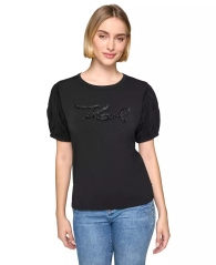 Женская футболка Karl Lagerfeld Paris с рукавами-фонариками 1159841434 (Черный XS)