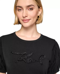 Женская футболка Karl Lagerfeld Paris с рукавами-фонариками 1159841434 (Черный XS)