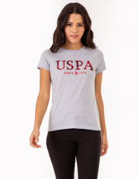 Женская футболка U.S. Polo Assn с логотипом 1159842346 (Серый S)