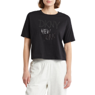 Женская укороченная футболка DKNY с принтом и стразами 1159845468 (Черный XL)