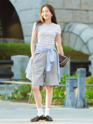 Эластичная футболка UNIQLO в полоску 1159849036 (Белый/Серый S)