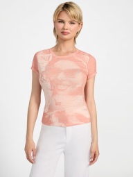 Женская футболка GUESS с принтом и стразами 1159852654 (Оранжевый XL)