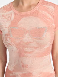 Женская футболка GUESS с принтом и стразами 1159852654 (Оранжевый XL)